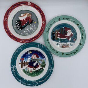 Vtg Set if 3 Christmas SNOWMAN SANTA & ANGEL Collectors Plates 8" pre-owned